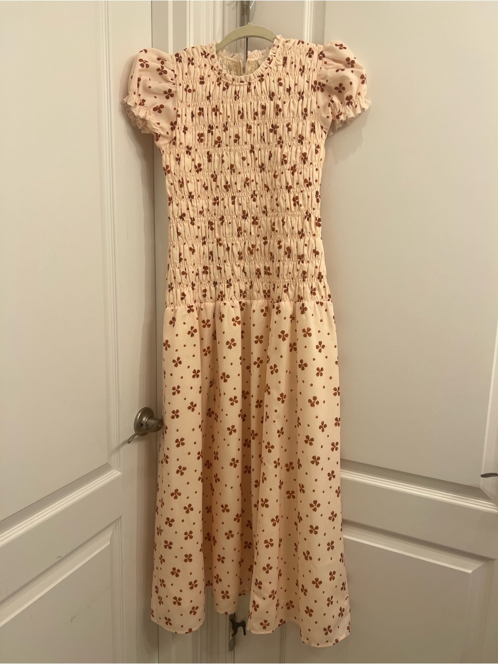 bohme Cream Midi Dress with Brown Floral Print NWT